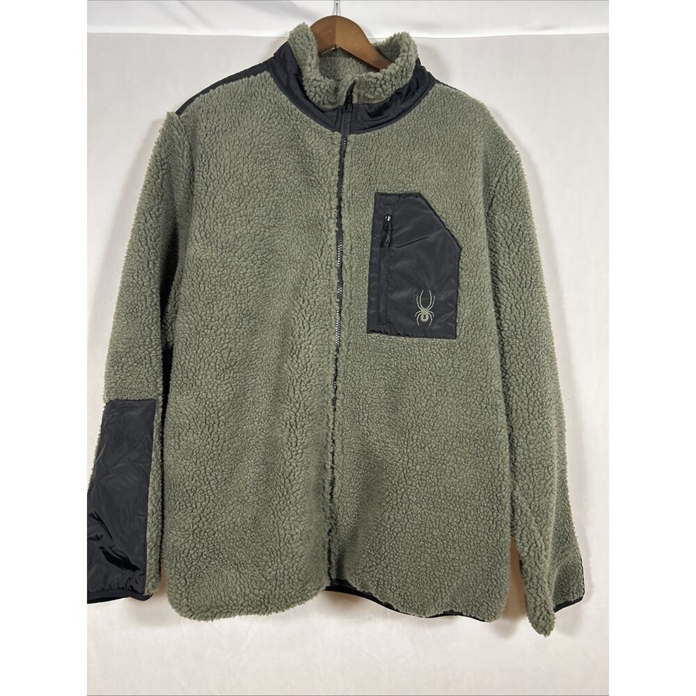 Spyder Sherpa Fleece Jacket Mens XL Green Full Zip Outdoor Warm Casual